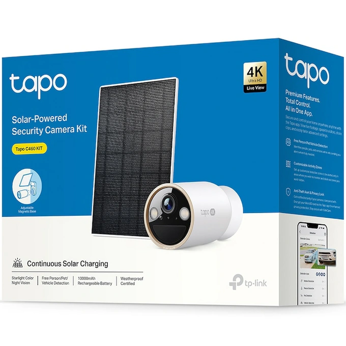 Kit camera de supraveghere + panou solar TP-Link Tapo C460 KIT, 8MP, 4K, 3840x2160, Starlight Color Night Vision, Two-Way Audio, Detectie AI, alarma luminoasa si sonora, acumulator, montare fara cabluri, baterie 10000mAh, IP66 - Imagine 5
