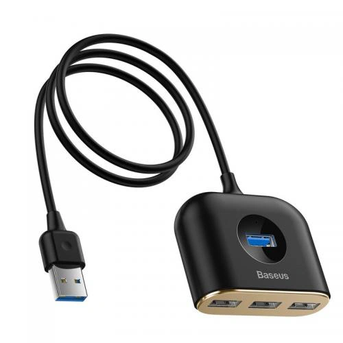 Hub USB Baseus Square Round 4in1 CAHUB-AY01, 3x USB 2.0, 1x USB 3.2 Gen 1, Black - Imagine 1