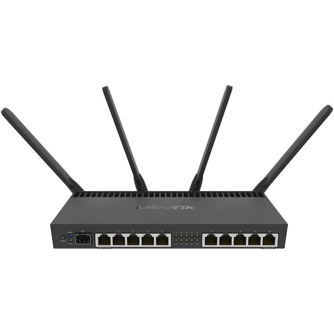 Router 10 x Gigabit, 1 x SFP+ 10Gbps, PoE IN/OUT, RouterOS L5, Wi-Fi, Mikrotik RB4011iGS+5HacQ2HnD-IN, Black - Imagine 1