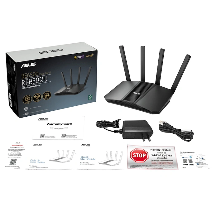 Router Gaming Wireless ASUS RT-BE82U, BE6500, Dual-Band, Quad-Core 2.0GHz CPU, 256MB/1GB Flash/RAM, 4K-QAM, MLO, 2.5G quad-port, Black - Imagine 5