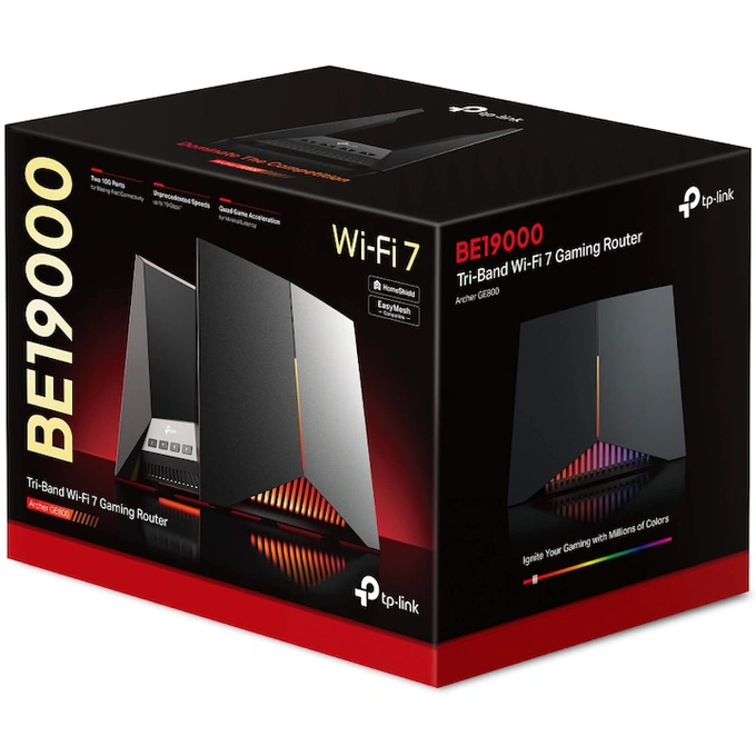 Router Gaming Wireless TP-LINK Archer GE800, BE19000 , Tri-Band, 2 x 10Gbps + 4 x 2.5 Gbps, Black - Imagine 4
