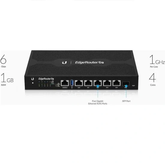 UBIQUITI Router Gigabit EdgeRouter 6 Ubiquiti, 5 x RJ45, 1 x SFP, PoE - ER-6P, Black - IT-Fashion.ro