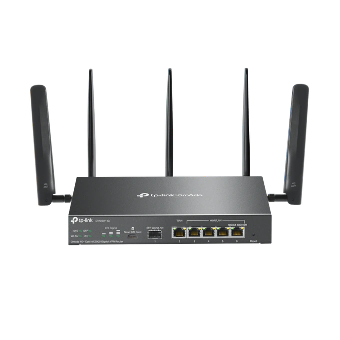 Router VPN Wireless TP-LINK ER706W-4G, AX3000, Multi-WAN, 4G+ Cat6, Omada Mesh, Wi-Fi 6, Black - Imagine 1