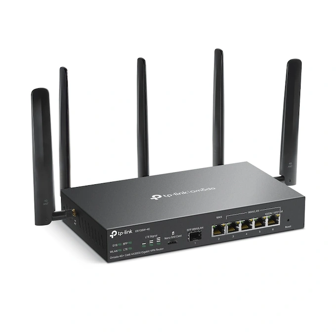 Router VPN Wireless TP-LINK ER706W-4G, AX3000, Multi-WAN, 4G+ Cat6, Omada Mesh, Wi-Fi 6, Black - Imagine 3