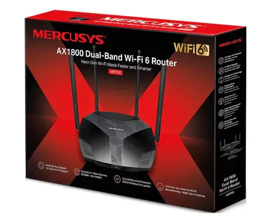 Router Wireless Gigabit MERCUSYS AX1800 MR70X, Wi-Fi 6, 802.11 a/b/g/n/ac/ax, Dual-Band 574 + 1201 Mbps, Negru - Imagine 4