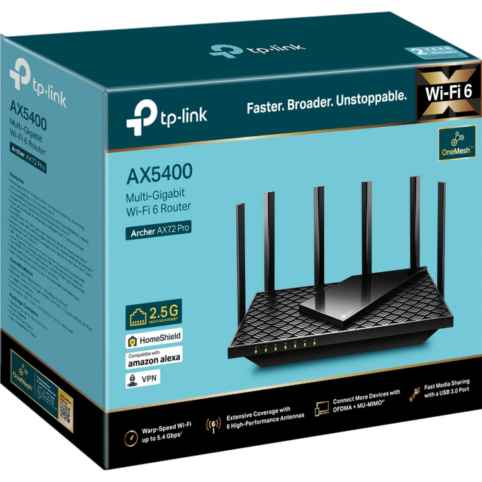 Router Wireless Gigabit TP-LINK Archer AX72 Pro AX5400, Wi-Fi 6, Dual-band 574+4804 Mbps, Black - Imagine 3