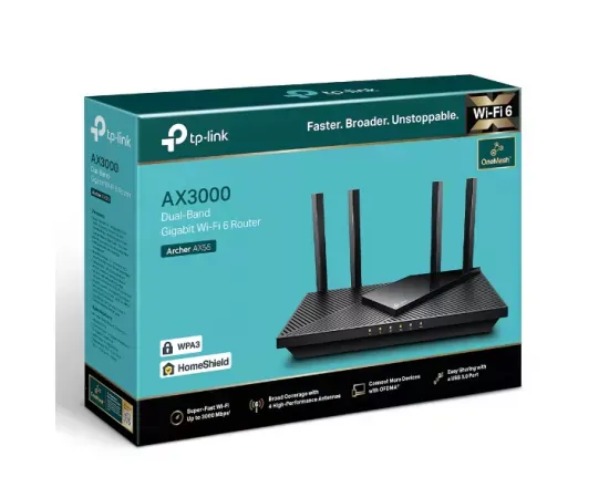 Router wireless TP-LINK Archer AX55, AX3000, Wi-Fi 6, Dual-Band, 802.11 a/b/g/n/ac/ax, 574+2402 Mbps, Negru - Imagine 4