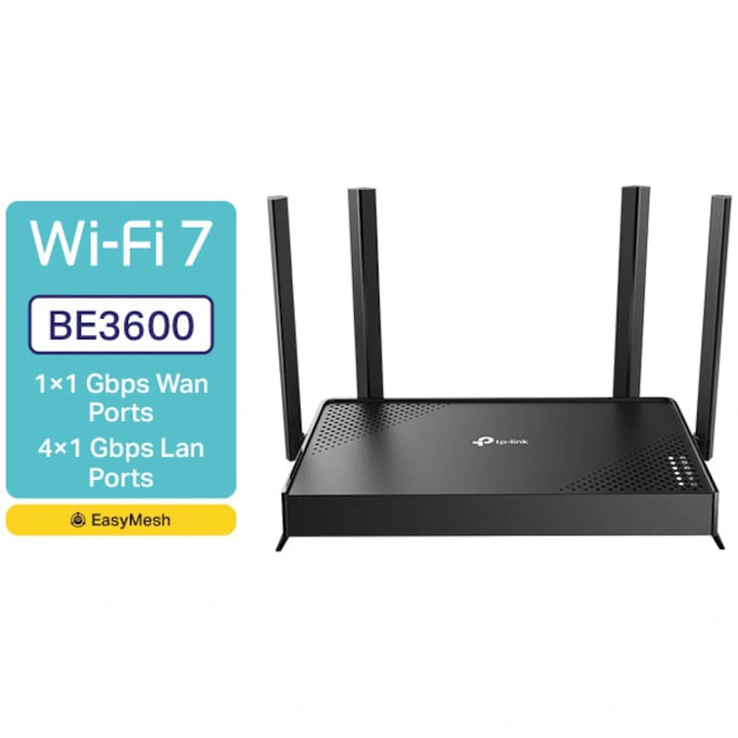 Router Wireless TP-LINK Archer BE220, BE3600, Dual-Band, Wi-Fi 7, Gigabit, MLO, HomeShield, EasyMesh, Black - Imagine 4