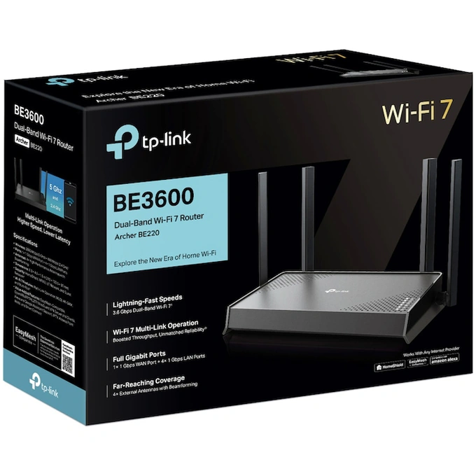Router Wireless TP-LINK Archer BE220, BE3600, Dual-Band, Wi-Fi 7, Gigabit, MLO, HomeShield, EasyMesh, Black - Imagine 5