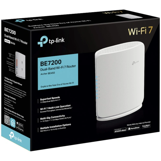 Router Wireless TP-LINK Archer BE450, BE7200, Dual-Band, Wi-Fi 7, MLO, Port 10G, Port 2.5G, port USB 3.0, HomeShield, EasyMesh, White - Imagine 5
