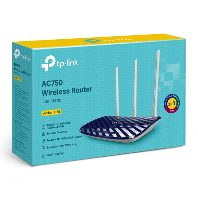 Router wireless TP-Link Archer C20, Wi-Fi 5, Dual-Band, AC750, 2.4/5 GHz, 433 Mbps, 3 antene externe - Imagine 4