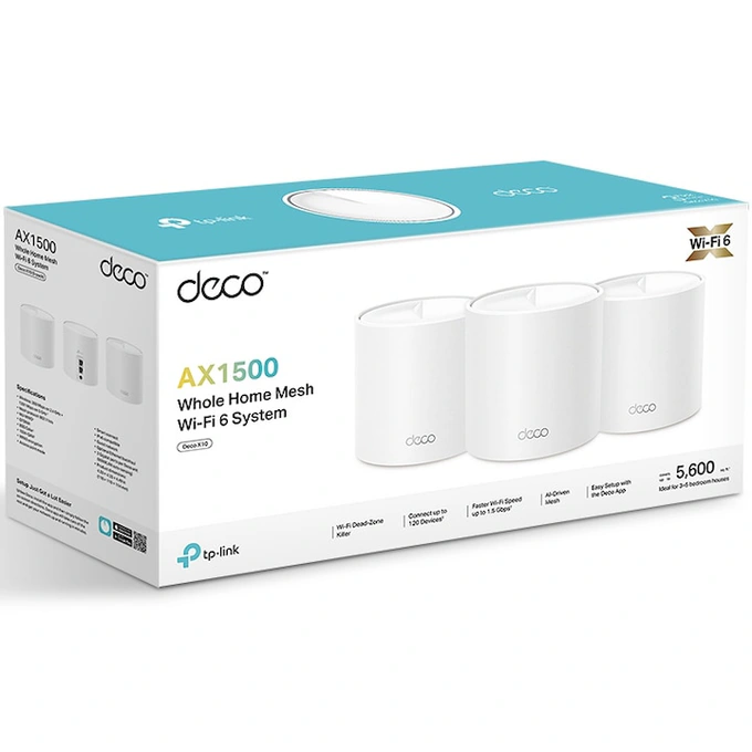 Sistem Mesh Wi-Fi TP-LINK Deco X10 (3-pack), AX1500, Dual-Band Wi-Fi 6, White - Imagine 5