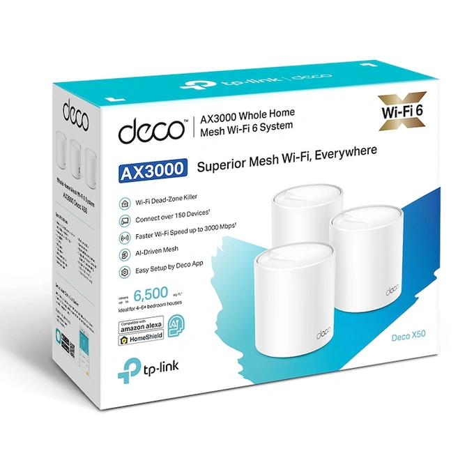 Sistem Mesh Wi-Fi TP-Link Deco X50(2-pack), Dual-Band, Gigabit, AX3000, cu acoperire completa pentru casa, Seamless Roaming, White - Imagine 4