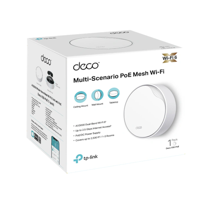 Sistem Mesh Wi-Fi TP-LINK Deco X50-PoE(1-pack), Dual-Band, Wi-Fi 6, AX3000, Seamless Roaming, White - Imagine 3