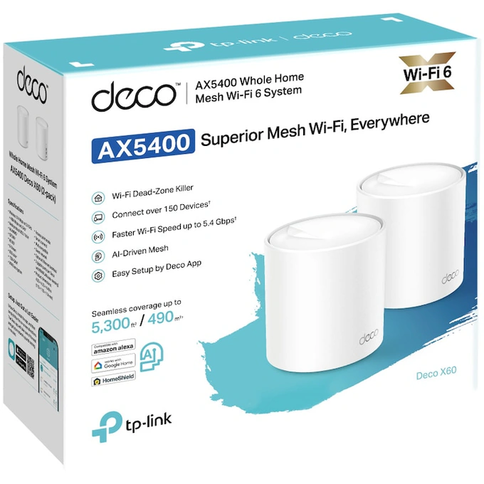 Sistem Mesh Wi-Fi TP-LINK Deco X60 V3.20 (2-pack), AX5400, Dual-Band, White - Imagine 4
