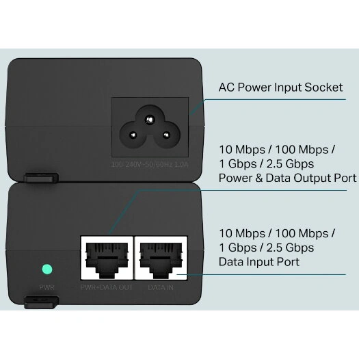 Injector PoE+ TP-Link TL‑POE260S, 2 x RJ45 2.5G, 30W, Black - Imagine 3