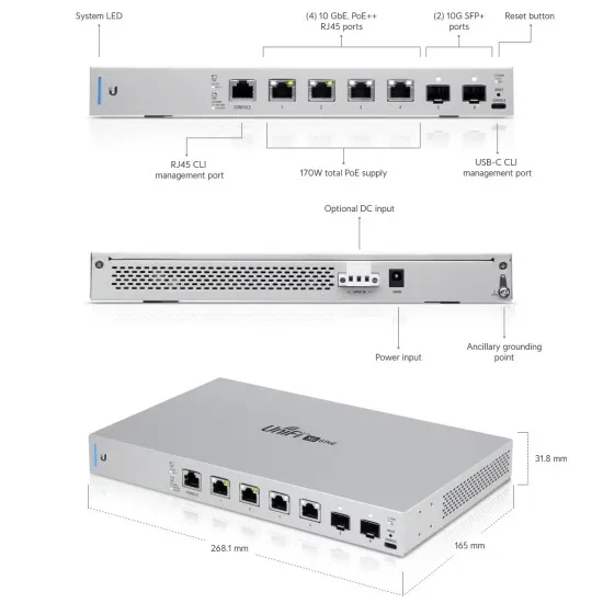 Switch Gigabit Layer 3 UBIQUITI UniFi US-XG-6POE, 4 x PoE++, 2 x SFP+ - US-XG-6POE, Silver - Imagine 3