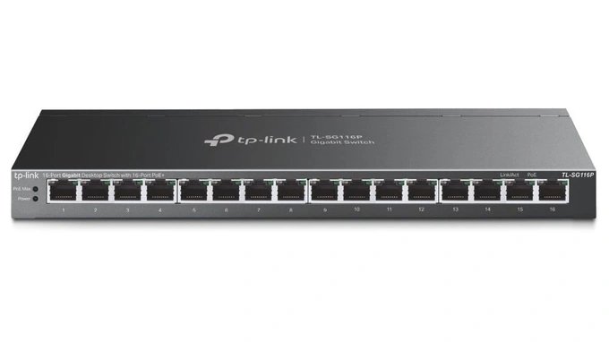 Switch Gigabit TP-LINK TL-SG116P, 16 Porturi PoE+, 120W, Extend Mode - Imagine 1