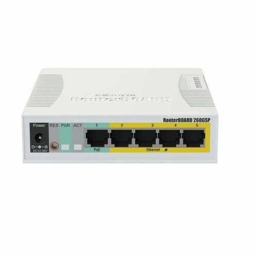 Mikrotik Switch MIKROTIK RB260GSP, 5 porturi (1 PoE in, 4 PoE Out), White - IT-Fashion.ro