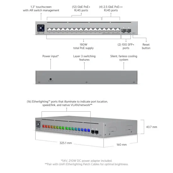 Switch PoE Ubiquiti UniFi cu 16 porturi multi-gigabit 2,5G/1G, 2xSFP+, managed L3 - USW-PRO-MAX-16-POE - Imagine 6