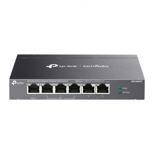 Switch TP-LINK DS106GPP, 6 porturi (3 PoE+, 1 PoE++), Black - Imagine 1