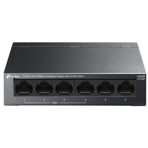 Switch TP-LINK LS106P, 6-Port Fast Ethernet PoE+, 4 PoE+ Ports, 65W, Black - Imagine 1