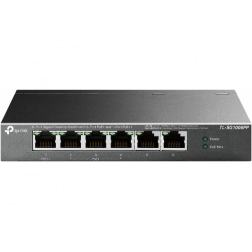 Switch TP-LINK TL-SG1006PP, 6 porturi (3 PoE+, 1 PoE++), Black - Imagine 1