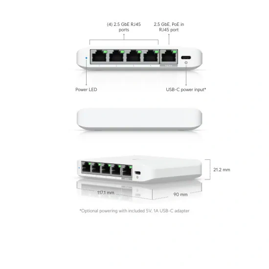 Switch UBIQUITI UniFi cu 5 porturi 2.5G, managed, carcasa plastic - USW-Flex-2.5G-5 - Imagine 5
