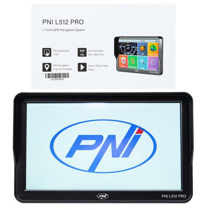 PNI Sistem de navigatie GPS PNI L512 PRO cu parasolar, 7 inch, 800 MHz, 512MB DDR, 16GB memorie interna, FM transmitter - IT-Fashion.ro