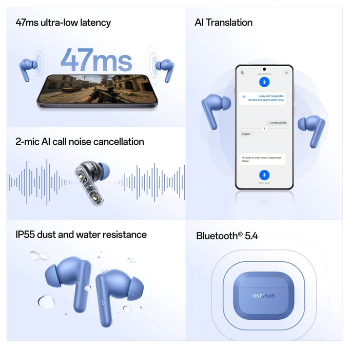 Casti wireless ONEPLUS Nord Buds 3R, Bluetooth 5.4, Blue - Imagine 5