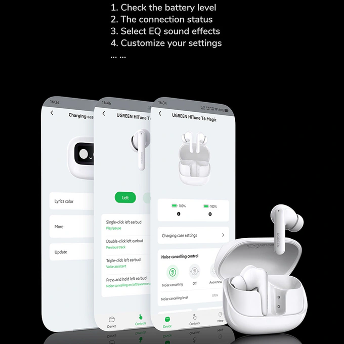 Casti wireless UGREEN HiTune T6 Magic 55137, Bluetooth 5.4, ANC, White - Imagine 4