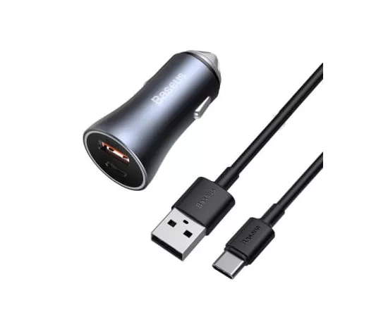 Incarcator auto BASEUS Golden Contractor Pro TZCCJD-0G, 40W, 5A, 1 x USB-A, 1 x USB-C, Quick Charge, Gray - Imagine 1
