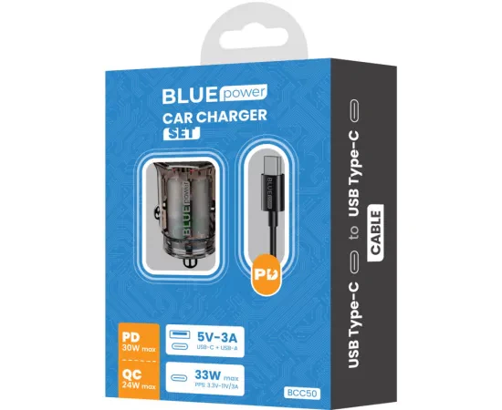 Incarcator auto cu cablu USB Type-C BLUE POWER BCC50, 33 W, 1 x USB, 1 x USB Type-C, Negru - Imagine 4