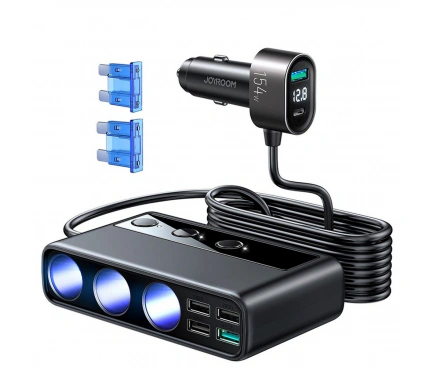 Incarcator auto JOYROOM JR-CL06, 154W, 4 x USB-A, 1 x USB-C,  Extensie Bricheta, Negru - Imagine 1