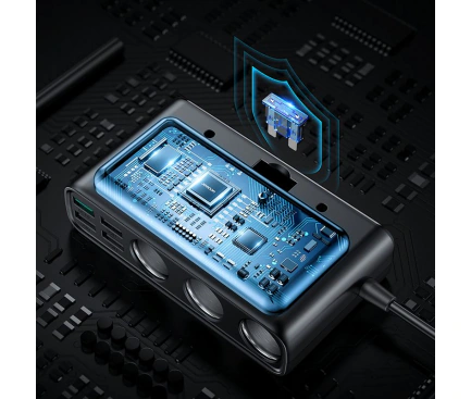 Incarcator auto JOYROOM JR-CL06, 154W, 4 x USB-A, 1 x USB-C,  Extensie Bricheta, Negru - Imagine 3