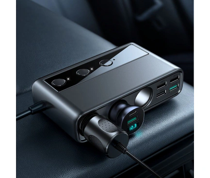 Incarcator auto JOYROOM JR-CL06, 154W, 4 x USB-A, 1 x USB-C,  Extensie Bricheta, Negru - Imagine 4