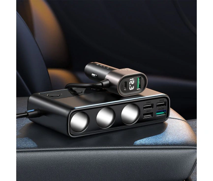 Incarcator auto JOYROOM JR-CL06, 154W, 4 x USB-A, 1 x USB-C,  Extensie Bricheta, Negru - Imagine 6