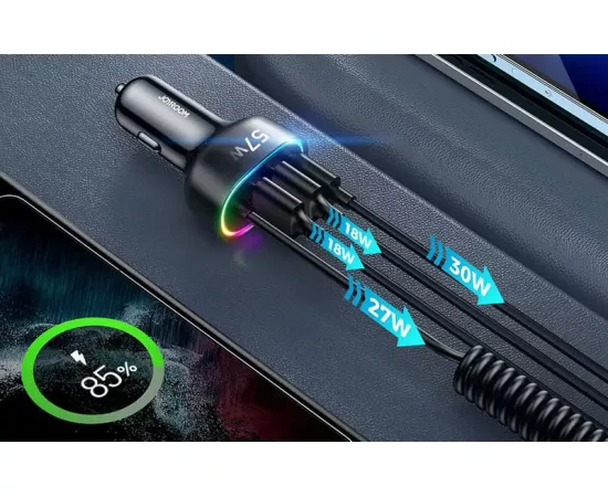 Incarcator auto JOYROOM JR-CL20, 57 W, 2 x USB, 2 x Lightning, Negru - Imagine 6