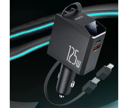 Yesido Incarcator auto YESIDO Y71, Display, 125W, 1 x USB-A, 1 x USB-C, Cu cablu USB-C / Lightning, Black - IT-Fashion.ro