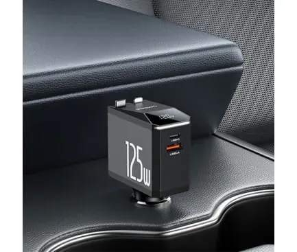 Incarcator auto YESIDO Y71, Display, 125W, 1 x USB-A, 1 x USB-C, Cu cablu USB-C / Lightning, Black - Imagine 4