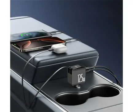 Incarcator auto YESIDO Y71, Display, 125W, 1 x USB-A, 1 x USB-C, Cu cablu USB-C / Lightning, Black - Imagine 5