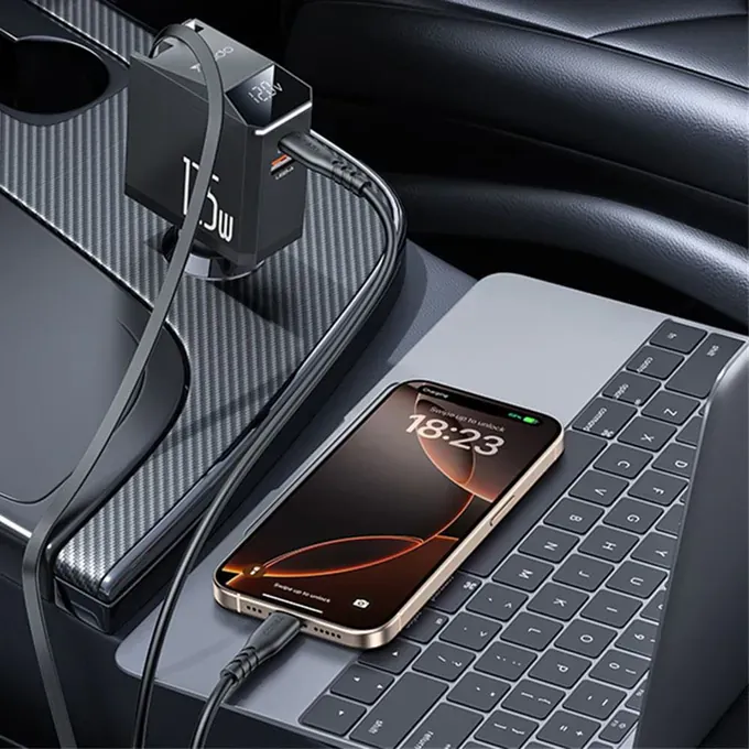 Incarcator auto YESIDO Y71, Display, 125W, 1 x USB-A, 1 x USB-C, Cu cablu USB-C / Lightning, Black - Imagine 6