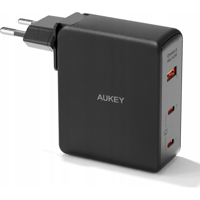 Încărcător rețea AUKEY PA-B7O, 140W, 2x USB-C, 1x USB-A - Imagine 1