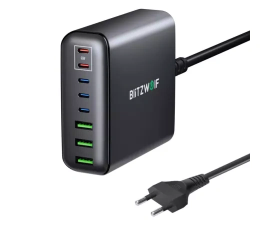 Incarcator retea BLITZWOLF BW-S26, 5 x USB-C, 3 x USB-A, 250W, Black - Imagine 1