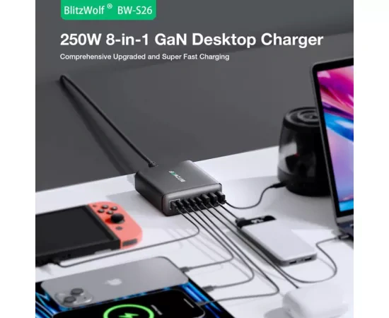 Incarcator retea BLITZWOLF BW-S26, 5 x USB-C, 3 x USB-A, 250W, Black - Imagine 3