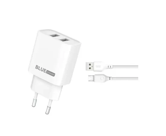 Incarcator retea BLUE POWER BPCE02M, 10.5W, 2 x USB-A - Cablu microUSB, White - Imagine 1