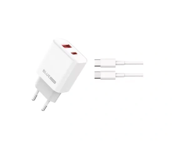 Incarcator retea BLUE POWER BPCE12C, 20W, 1 x USB-A, 1 x USB-C - Cablu USB-C, White - Imagine 1