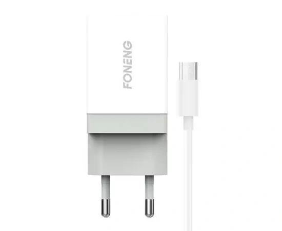 Incarcator retea FONENG K210, 2.1A, USB + cablu Micro USB, White - Imagine 1