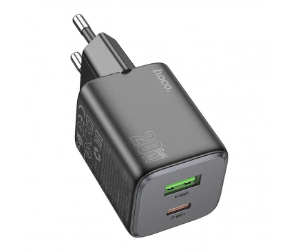 Incarcator retea HOCO N41, 20W, 1 x USB-C, 1 x USB-A, Black - Imagine 1