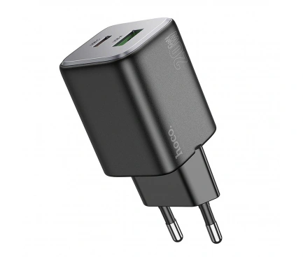 Incarcator retea HOCO N41, 20W, 1 x USB-C, 1 x USB-A, Black - Imagine 2